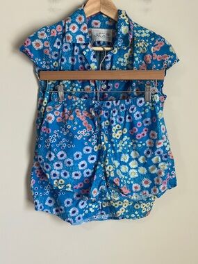 The Cat's Pajamas 2 Piece Pajama Set Blue Floral Womens XS Shorts Top